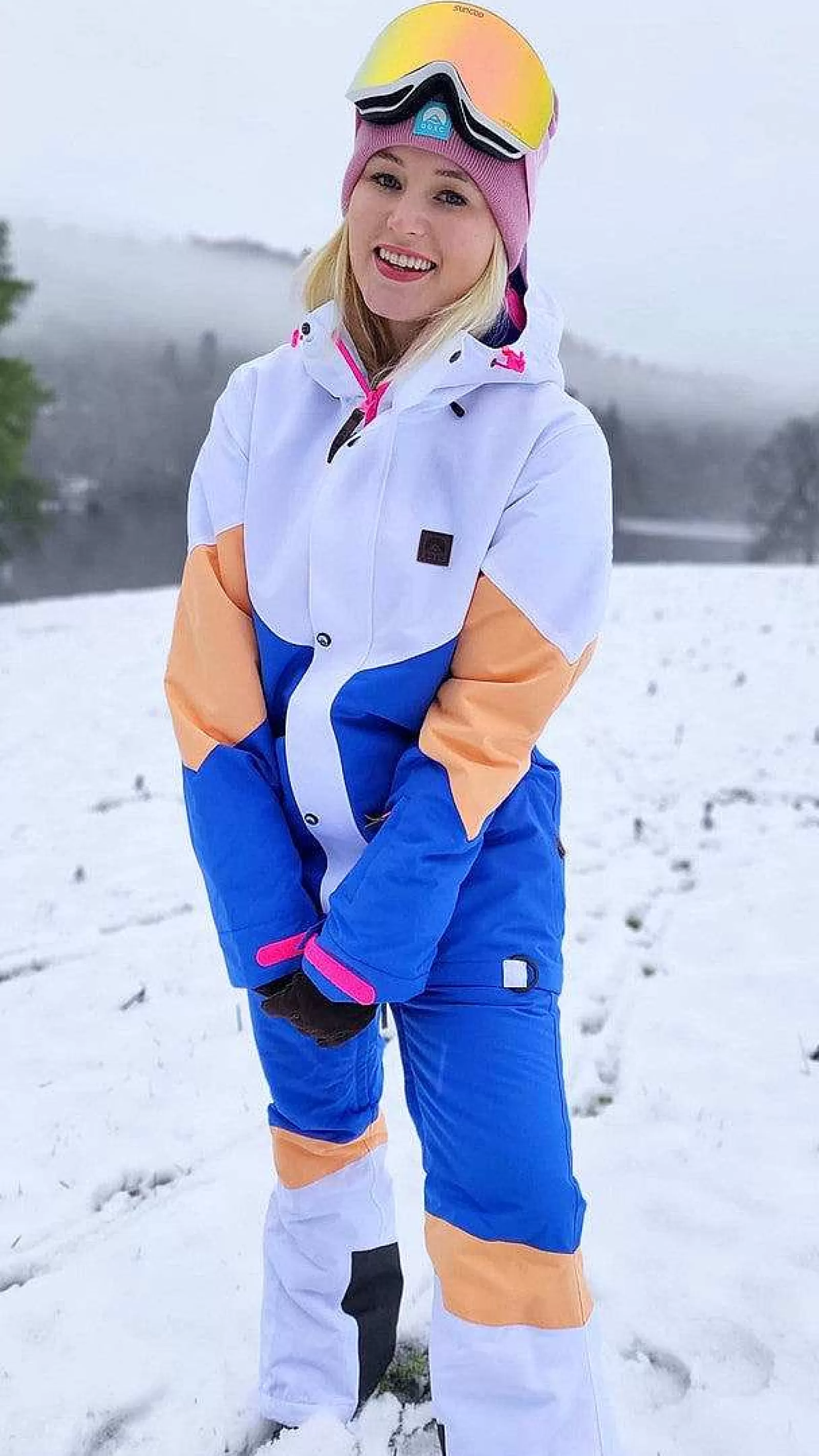 OOSC Snow Jackets<1080 Women'S Ski & Snowboard Jacket - Pastel Peach, White & Blue