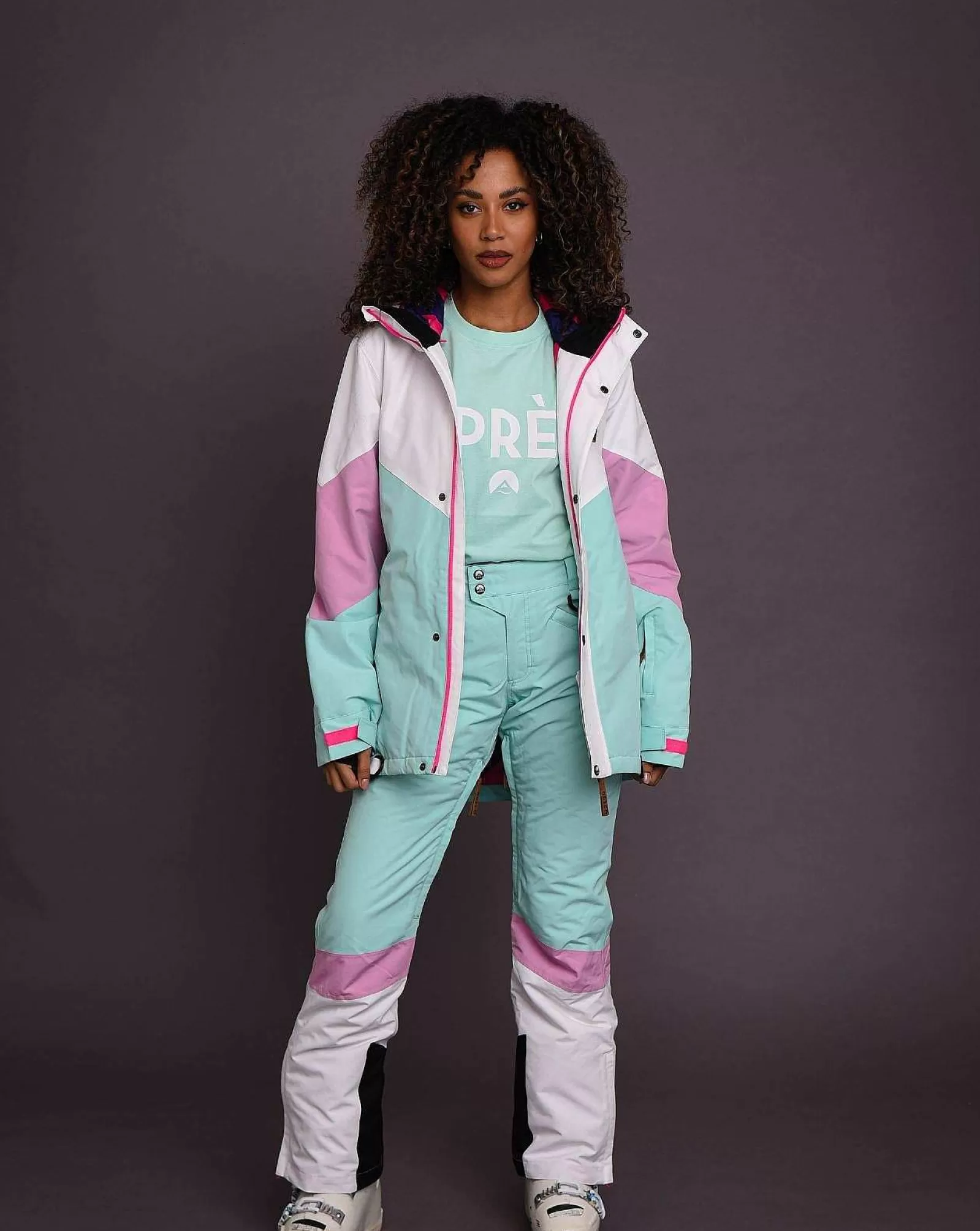OOSC 1080 Jackets & Pants<1080 Women'S Ski & Snowboard Jacket - Pastel Pink, White & Pastel Mint