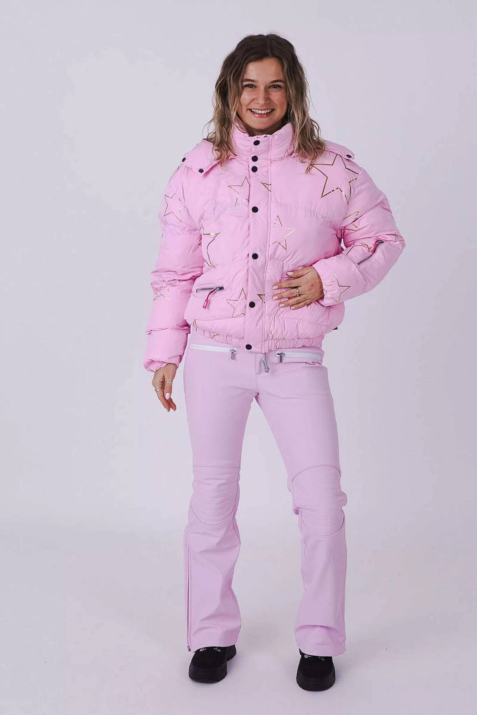 OOSC Snow Jackets<Pink With Stars Chic Puffer Jacket