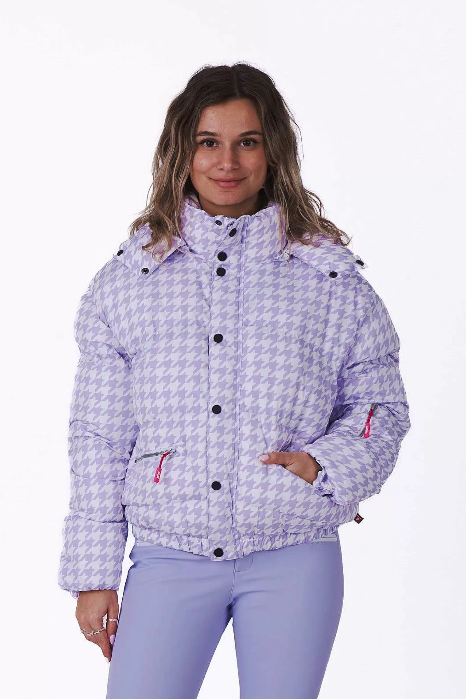 OOSC Snow Jackets<Purple Houndstooth Chic Puffer Jacket