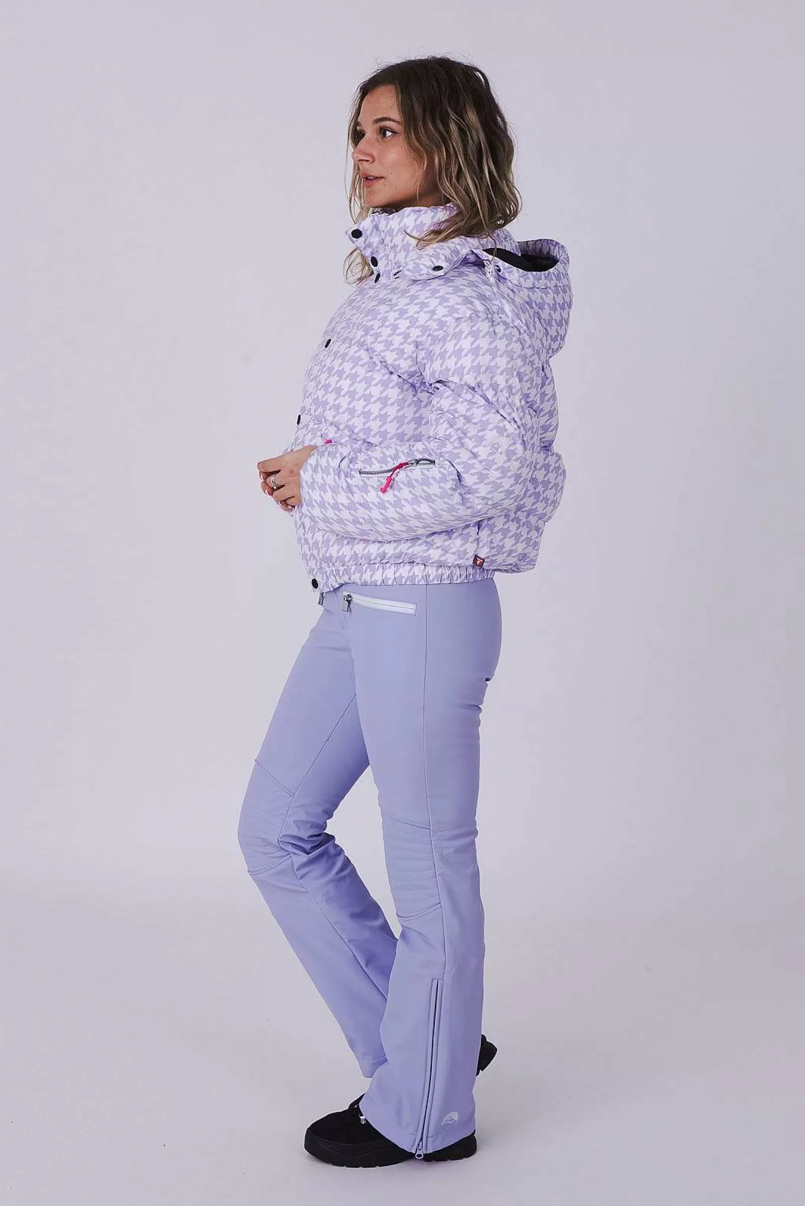 OOSC Chic Luxury<Purple Houndstooth Chic Puffer Jacket