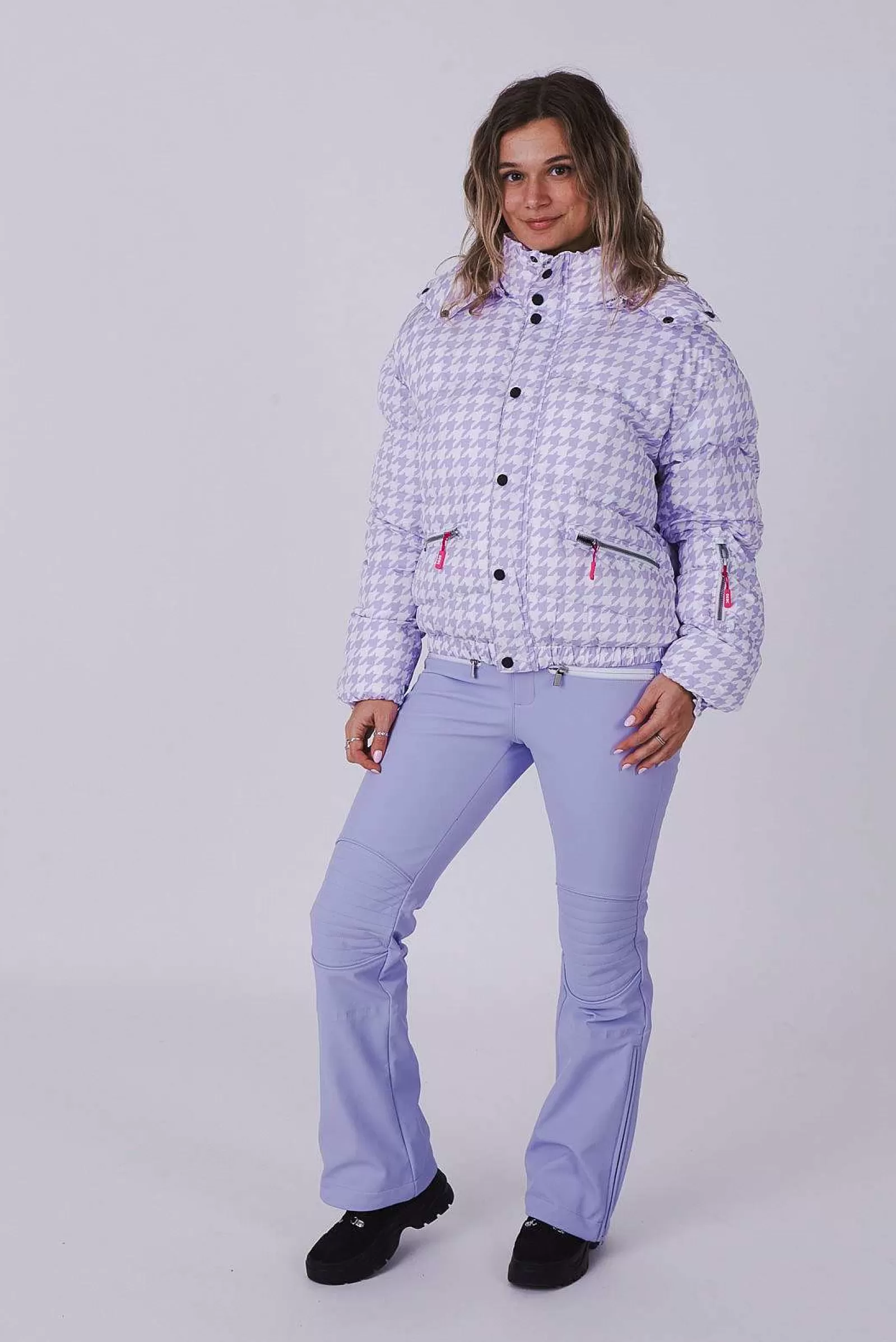 OOSC Snow Jackets<Purple Houndstooth Chic Puffer Jacket