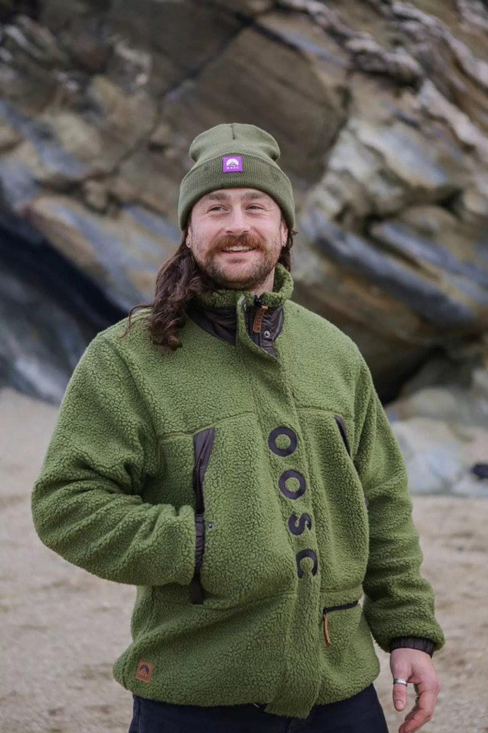 OOSC Fleeces<Sherpa Fleece Jacket - Khaki / Black - Men'S