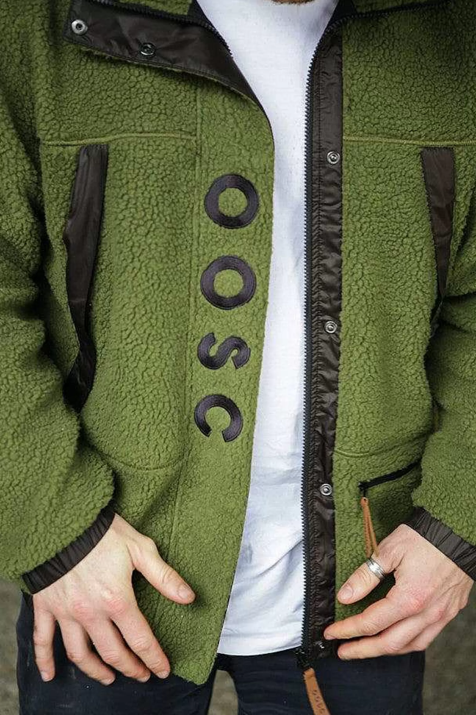 OOSC Fleeces<Sherpa Fleece Jacket - Khaki / Black - Men'S