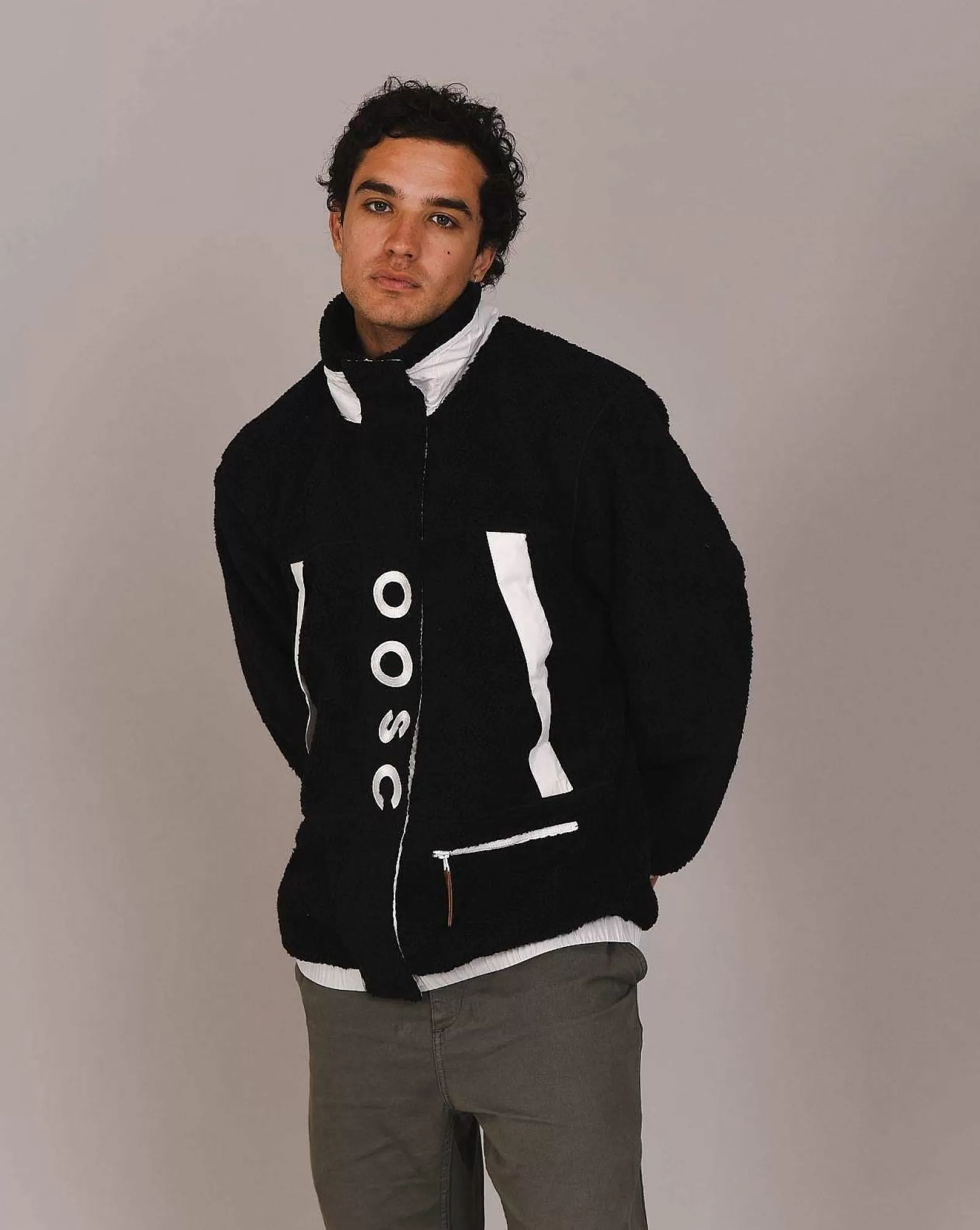 OOSC Fleeces<Sherpa Fleece Jacket Black / White - Men'S