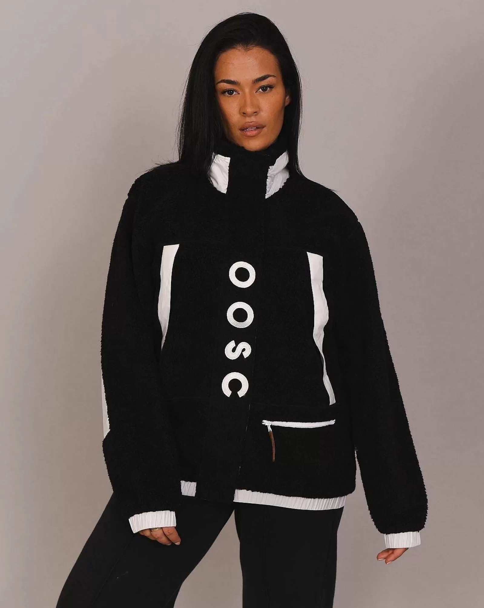 OOSC Fleece<Sherpa Fleece Jacket Black / White - Women'S