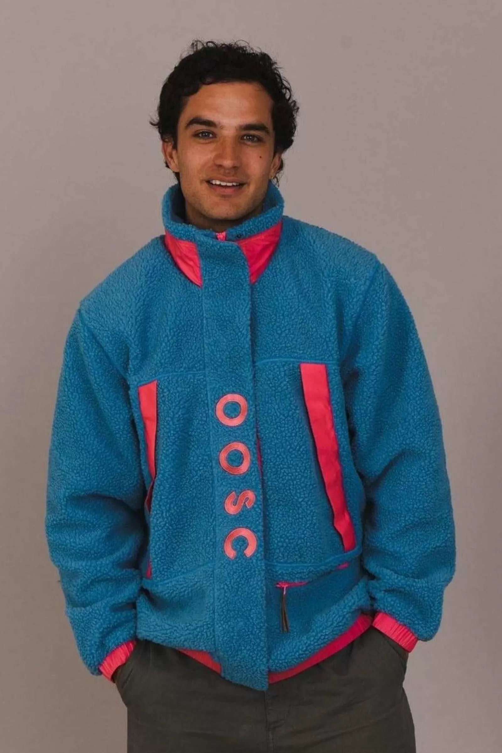 OOSC Fleeces<Sherpa Fleece Jacket Blue / Pink - Men'S