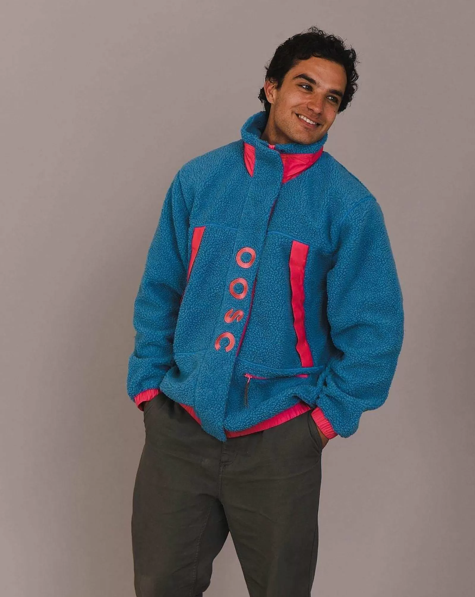 OOSC Fleeces<Sherpa Fleece Jacket Blue / Pink - Men'S