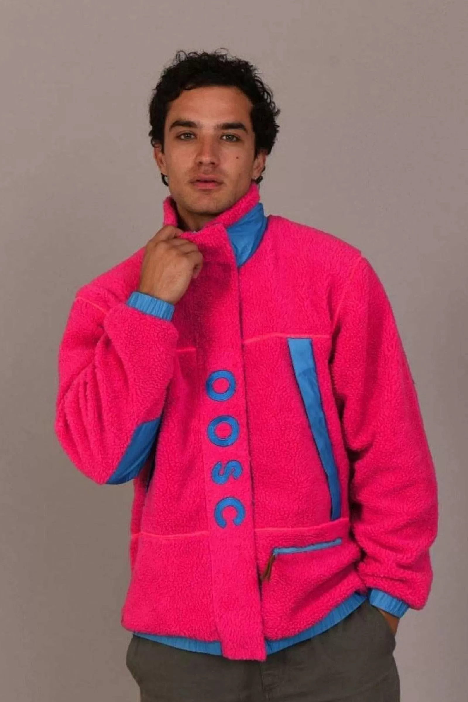 OOSC Fleeces<Sherpa Fleece Jacket Pink / Blue - Men'S