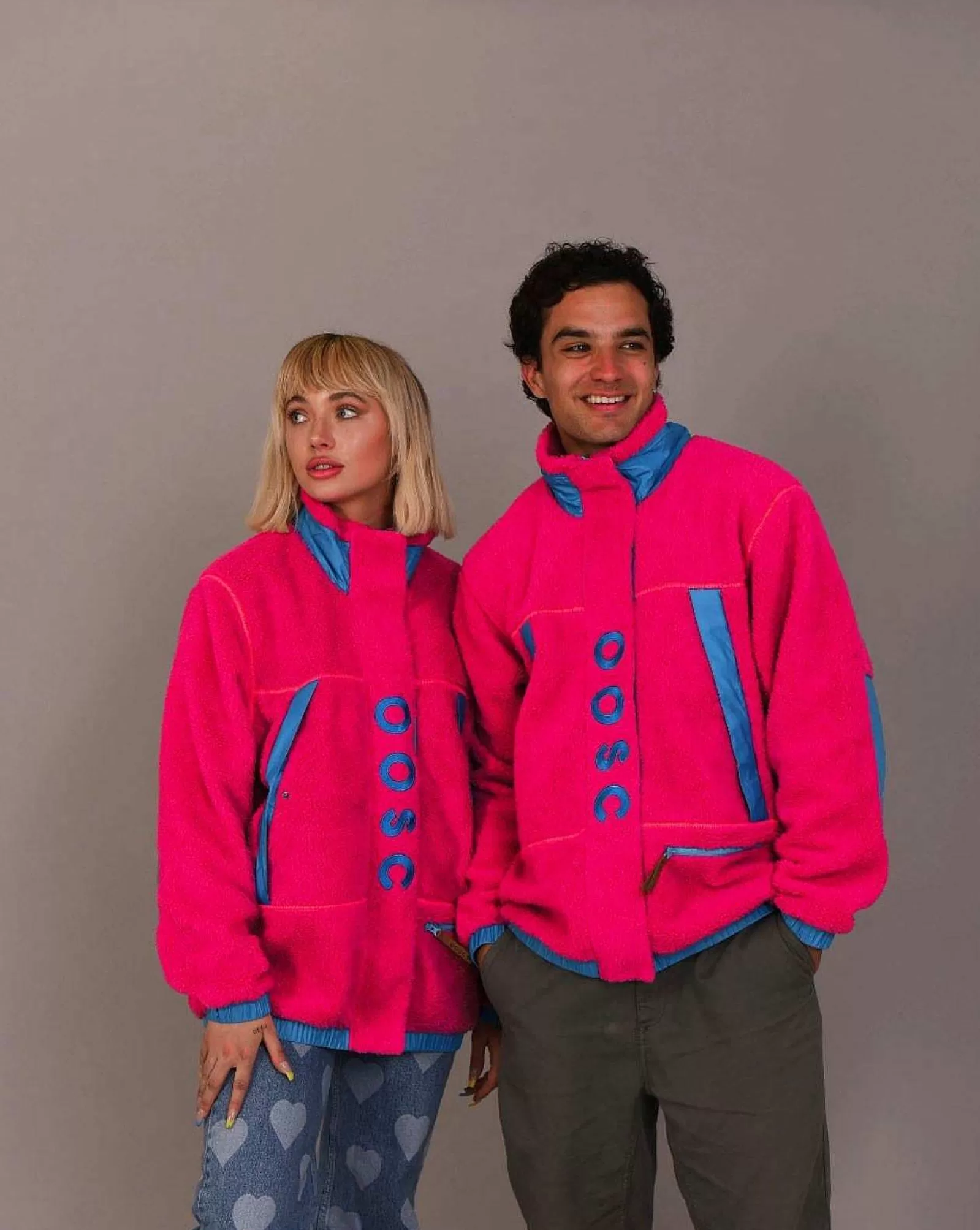 OOSC Fleeces<Sherpa Fleece Jacket Pink / Blue - Men'S
