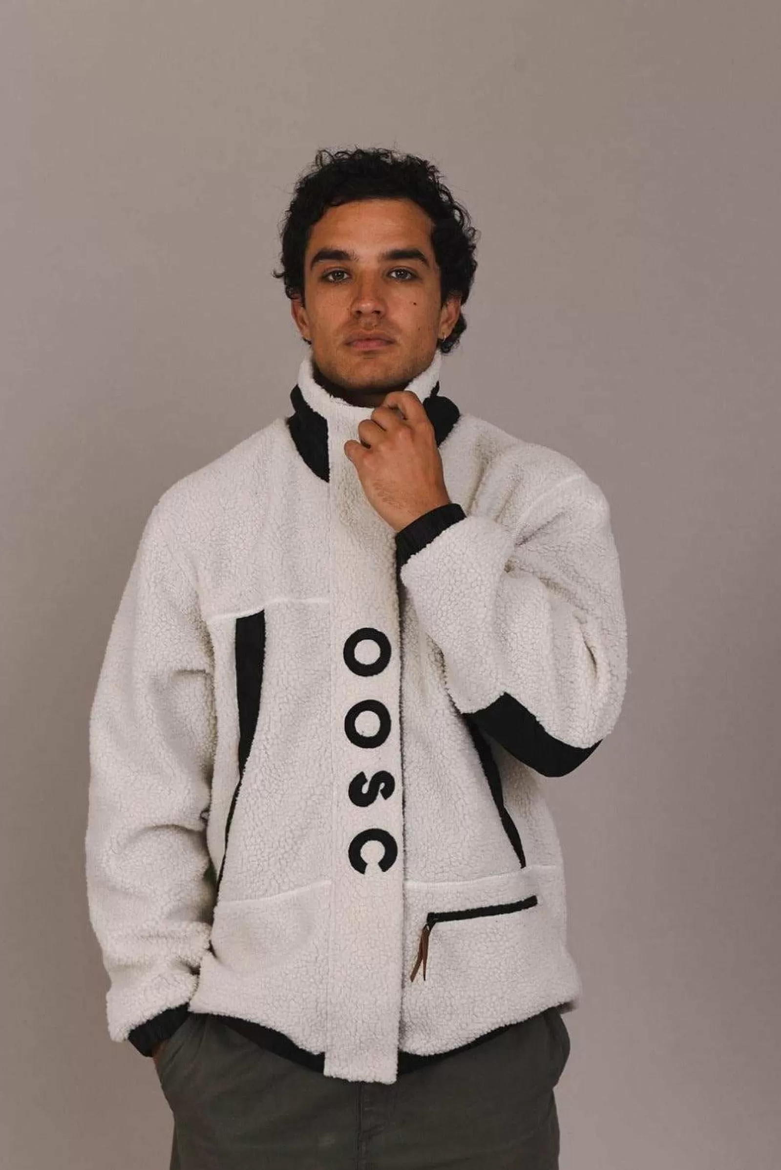 OOSC Fleeces<Sherpa Fleece Jacket White / Black - Men'S